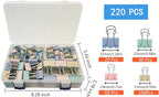 220 Pcs Colored Binder Clips Paper Clamps Assorted Sizes Large,Medium,Small,X Small for Clips Office Supplies