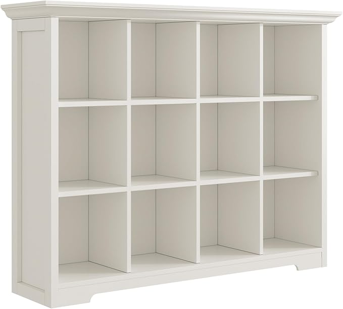 OSCHF Wooden Cube Bookcase with Base - Modern 3 Tiers Floor Standing Open Shelf Cabinet for Home and Office, 12-Cube Lattice Bookshelf, Warm White
