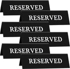 6 Pieces Plastic Reserved Table Sign Table Tent Wedding Guest Reservation Seat Sign for Restaurant Wedding Chairs(7.9 x 2.7 Inches,White Words Black Background)