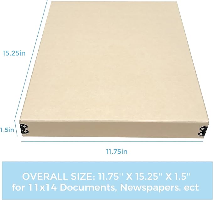 Lineco Museum Archival Storage Box, 11.75x15.25x1.5 in. Drop Front Design. Acid-Free with Metal Edge. Organize Photos, Pictures, Prints, Documents, Crafts, DIY. Tan, 1 Pack