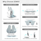 ZZWS Foldable Ergonomic Back Support with Adjustable Inflatable Lumbar Cushion, Posture Corrector for Desk Chairs, Comfortable Lumbar & Seat Cushion for Lower Back Pain Relief