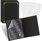 30 Pcs Certificate Holders 8.5 x 11 Additional 30 Pcs Plastic Film, Diploma Covers Gold Foil Border Certificate Holder for Letter Size 8.5x11 Cardstock,Certificates,Document Papers (Black, 30 Sets)