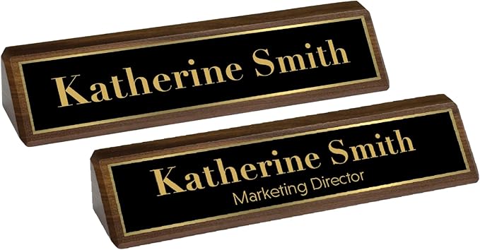Custom Desk Wedge Name Plate - Personalized Titles and Styles (2x8 Inch, Solid Walnut w/Name Plate)