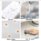 Daisy Shelf Liner for Kitchen Cabinets – Non-Adhesive, Non-Slip Drawer & Refrigerator Liner – Waterproof, Washable Cabinet Mat Floral Pattern, Easy to Cut & Install – Fits Pantry, Bathroom, Office