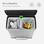 SONGMICS Kitchen Trash Can, 16 Gallon (2 x 8 Gallon) Dual Compartment Garbage Can, 60L Pedal Recycling Bin, Stays Open and Soft Close, Stainless Steel, 15 Bags Included, Metallic Silver ULTB202E01
