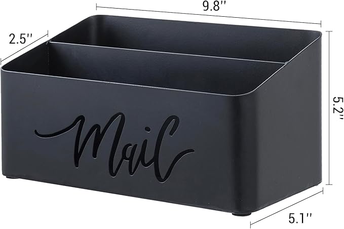 MyGift 2 Slot Modern Matte Black Metal Desktop Mail Sorter with Cutout Script Lettering, Office Desk or Home Entryway Table Incoming Outgoing Letter Holder