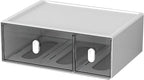 OSteed Desktop Drawers, Desk Organizer with 2 Drawers & Upright Handles, Stackable Plastic Storage Box for Home Collection, Cosmetics, Office Supplies (Tall Layer, White & Clear)