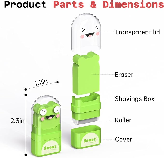 Sooez 12 Pack Pencil Erasers, Cute Animal Eraser with Clean up Roller and Cover, Latex-Free, Bulk Art Drawing Erasers for Teens Adults & Teacher Classroom/School Supplies