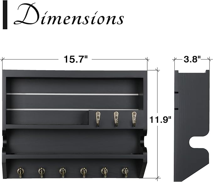 Mutsault Key Holder for Wall, Mail Organizer Wall Mounted, Black