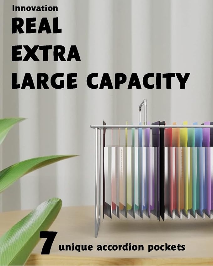 MAIMIS Plastic Expanding Hanging File Folders, 7 Pocket Extra Capacity Accordion Hang Folder, 1/5 Cut Adjustable Tabs, Multi-Color Lables, Letter Size for Filing Cabinet - 6 Pack