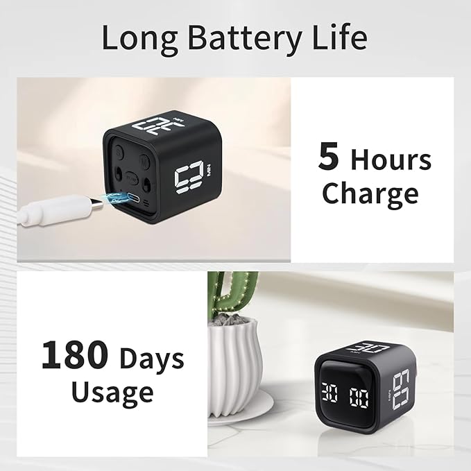 Productivity Timer Flip Gravity Sensor Cube Timer Countdown & Countup,Mute & Vibrate & Sound，5/10/30/60min & Custom Timing, Perfect for ADHD,Work,Learning,Kitchen Cooking (2 Black)