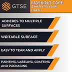GTSE Masking Tape, Bulk Contractors Pack, 2 inches x 55 Yards (164 ft), Multi-Surface Adhesive Painting Tape, 48 Rolls, Full Carton