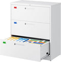 PEUKC 3 Drawer File Cabinet, Lateral Filing Cabinets for Home Office, Office Storage Drawers with Lock, Hanging Files Legal/Letter A4 Size (Assemble Required,White)
