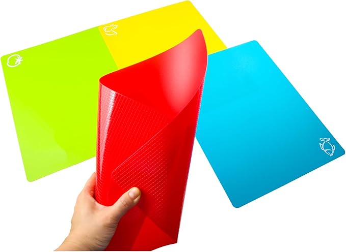 Flexible Cutting Board mats, Plastic Cutting Boards for Kitchen Cooking, Cutting board sheets for Meat and Vegetables, Dishwasher Safe Set of 4Pcs