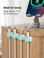 Magnetic Cable Clips, Adjustable Cord Holder Management, Adhesive Wire Keeper Organizer for Home Office Desk Phone PC Car Wall Desktop Nightstand Appliance (9-PCS Cyan)