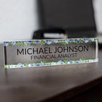 Signs ByLITA Floral Pattern Customized Nameplate | Wild Blue Personalized Full Color Acrylic Desk Sign