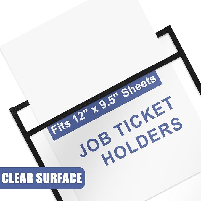 Job Ticket Holders 9x12, 30 Pack Heavy Duty Sheet Protectors Plastic Paper Sleeves 8.5 x 11 Clear Document Protectors Dry Erase Pocket Sleeves Document Holder for Shop Office Classroom Home, Black