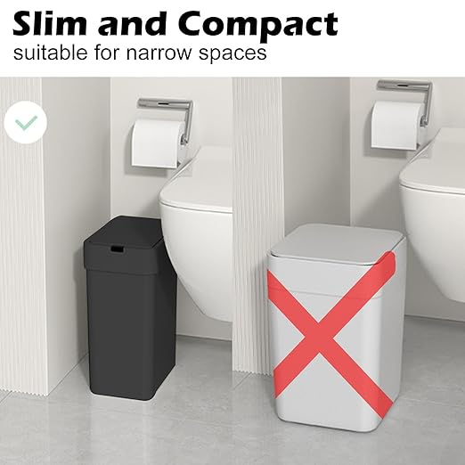 ELPHECO Bathroom Trash Can with Lid, 2 Pack Automatic Garbage Can, 2.5 Gallon + 4 Gallon Motion Sensor Smart Bathroom Decor, Slim Waterproof Trash Bins for Bedroom, Office, Living Room, Black