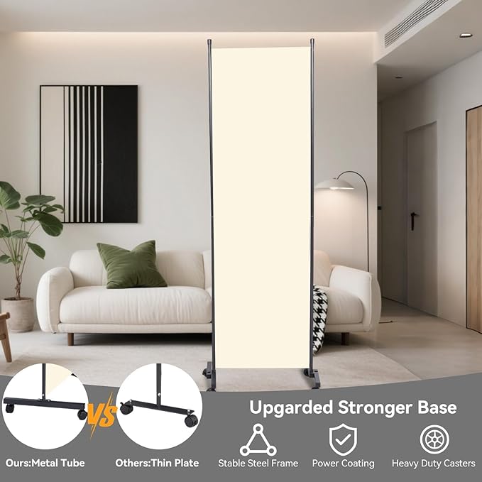 Room Divider(1 Panel-22in) Wall Divider for Room Separation, Portable Privacy Screens W/Wheels, Metal Frame Freestanding Room Separators 5.6FT Room Partitions and Dividers