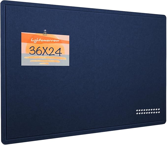 Lightomorrow Bulletin Board, 36 x 24 inches Felt Board - Decorative Pin Board, Cork Board Alternative for Wall, 3' x 2' Foldable Self-Adhesive Vision Board Prayer Board with 20 Pushpins - Dark Blue