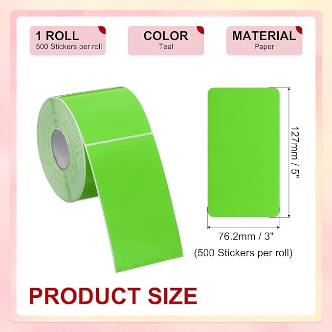 PATIKIL 3 x 5 Inch Rectangle Inventory Color Coding Labels 1 Roll, Square Self-Adhesive Inventory Label Stickers for Office Home Organization Name Tags, 500 Per Roll, Teal