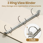 SUNEE 3 Ring Binder 1 Inch 1 Pack, Clear View Binder Three Ring PVC-Free (Fit 8.5x11 Inches) for School or Office Supplies, Gray-Brown