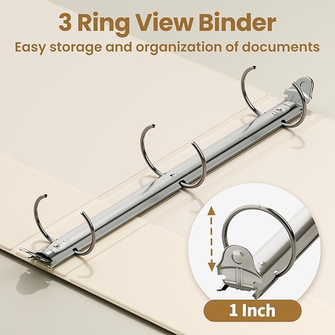 SUNEE 3 Ring Binder 1 Inch 1 Pack, Clear View Binder Three Ring PVC-Free (Fit 8.5x11 Inches) for School or Office Supplies, Gray-Brown