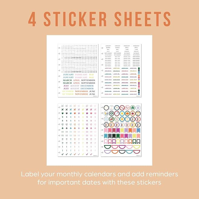 Happy Planner Undated Plans + Notes Monthly Planner Notebook Journal, 12-Month Planner, Colorblock Brights Theme, Big Size, 95 Pages, 4 Dividers, 12 Planner Sticker Sheets, 8 1/2" x 11"