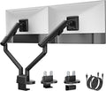 monTEK Dual Monitor Stand Mount with USB for Up to 35" Screens, Each Arm Holds Max 24.25lbs, Full Motion Adjustable Monitor Arm Desk Mount with C-Clamp/Grommet MA1010UCBK-D
