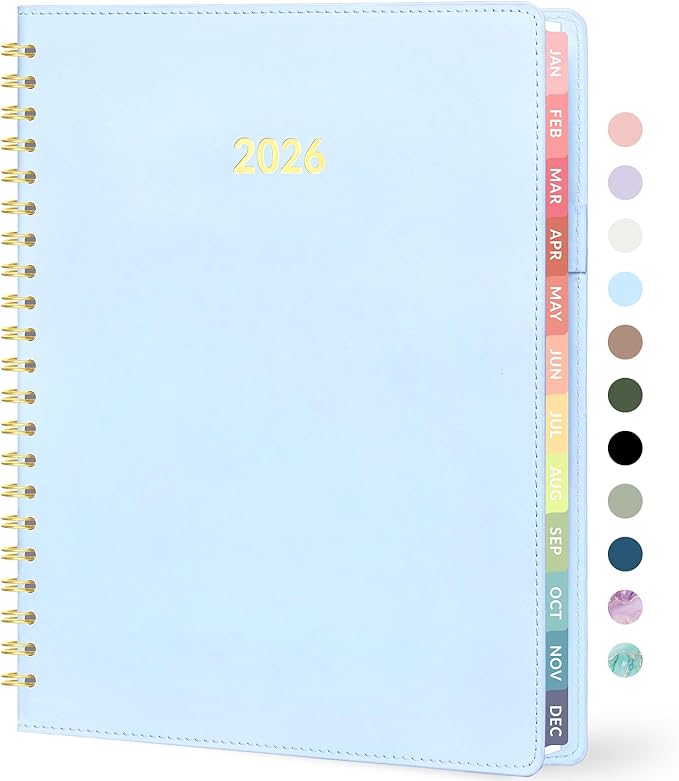 Forvencer 2026 Planner Weekly and Monthly, Jan 2026 -Dec 2026, Vegan Leather Cover Calendar Planner, 8.5" x 11" Agenda with Color Tabs, Inner Pocket, Spiral, 2026 Planner for Office School Supplies
