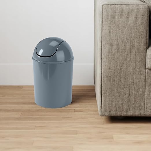 Umbra 1.25 Gallon Mini Waste Can with Removable Swing-Top Lid - Small Garbage Bin for Kitchen, Bathroom, Bedroom, Office - Compact Trash Can Fit Under Tables & Counters - Slate Blue