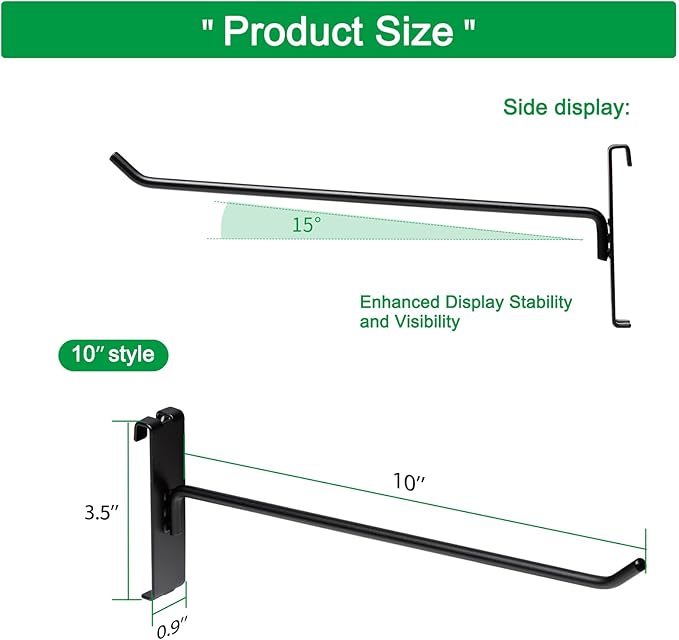 PYBTOOL 10Inch Gridwall Hooks, Grid Panel Hanging Hooks for Retail, Home, and Workspace Organization, Displays, and Storage Solutions(40Pack,Black)