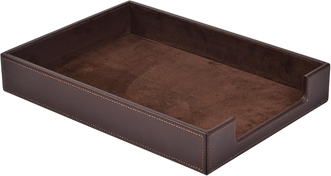RHCSZ PU Leather Letter Tray - Load Documents Trays Front for Office Desktop Organizer - Desk Magazine, File, A4 Paper Holder - Paper Document File Holder Drak Brown (Drak Brown, A4-Tray)