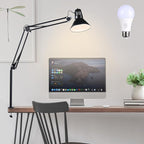 juttilax Swing Arm Desk Lamp for Home Office 360°Adjustable,Tall Metal Clamp on lamp with Bulb,Eye-Caring Clip on Desk Light for Computer Work Study Reading and Drafting