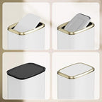 KHMMGK 8L/2.1 Gallon Small Bathroom Trash Can with Lid, Swing-Top Rectangular Waste Bin, Stainless Steel Garbage Can for Home, Office, Toilet, Bedroom, Living-Room (White)