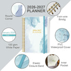 2026-2027 Planner - 18 Months Weekly & Monthly Planner from January 2026 - June 2027, Spiral Notebook 2026-2027 with Elastic Closure, Inner Pocket, Medium 5.8" x 8.3", Blue Watercolor