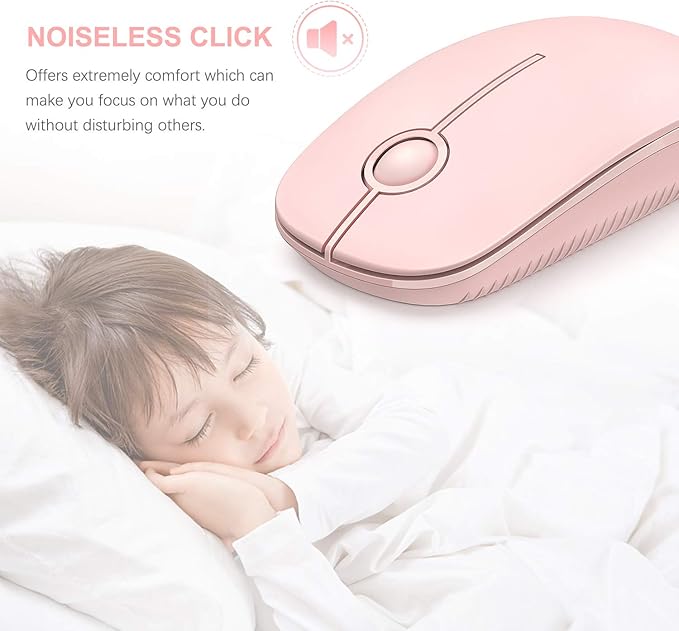 VssoPlor Wireless Mouse, 2.4G Slim Portable Computer Laptop Mouse with Nano Receiver Quiet Silent Optical Mice for Notebook, PC, Laptop, Computer-Pure Pink