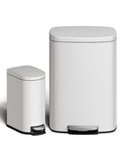 Garvee 13 gal (50 L) and 2.6 gal (10 L) Metal Trash Can Combo Set, Rustproof Garbage Can with Lid, Step-on Trash Bin with Inner Bucket, Rear Handle, White
