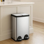 JM ·YIPENG Kitchen Trash Can, 2 x 8 Gallon (2 x 30 L) Recycling Bin with Lid, Double Trash Can, Soft-Close Foot Pedal, 2 Compartments Garbage Cans for Kitchen, Dual Trash Cans, Silver