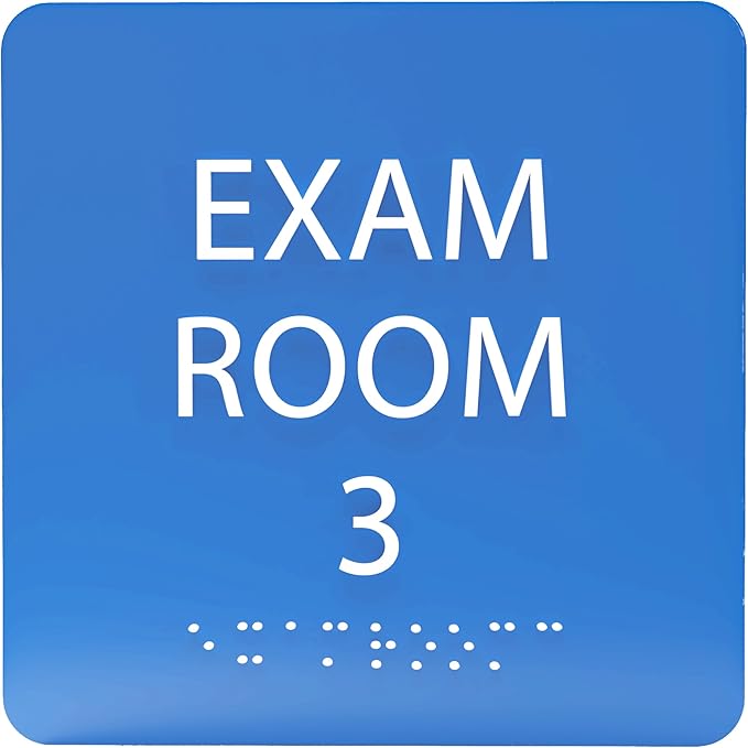 ADA CENTRAL SIGNS - 6" X6" Exam Room 3 Sign - ADA Compliant Tactile Graphics Grade 2 Braille Text Acrylic Wall Signs - Educational Institution Directional Assistance Test Center Door Sign for Schools