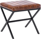 DUHOME Vanity Stool,Faux Leather Ottoman Chair for Vanity,Small Vanity Bench with Metal X Legs, Rectangle Vanity Seat Foot Rest Stool for Dressing Room, Living Room, Bathroom,Yellowish Brown