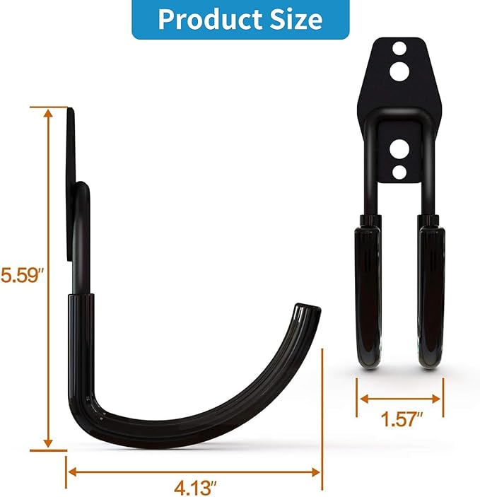 GeeWatom Garage Storage Utility Hooks，Garage Garden Tool Organizer，Steel Wall Mount Hooks, Large Garden U Hooks （2 Pack） (Type-2-Black)