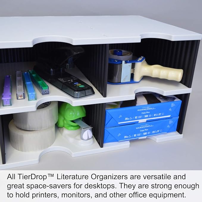 Ultimate Office TierDrop Jumbo 3-Compartment High-Wall (add-on Module) - Sorts Documents, Forms & Mail - Durable Construction Features Expandable, Modular, No-Tool Assembly Design (Gray w/Black)