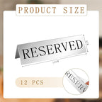 Peryiter 12 Pcs Table Top Reserved Sign Metal Reserved Table Tent Signs Double Sided Guest Reservation Seat Indicators for Wedding Restaurant Family Ceremony Events, 5.91 x 3.15 Inches(Silver)