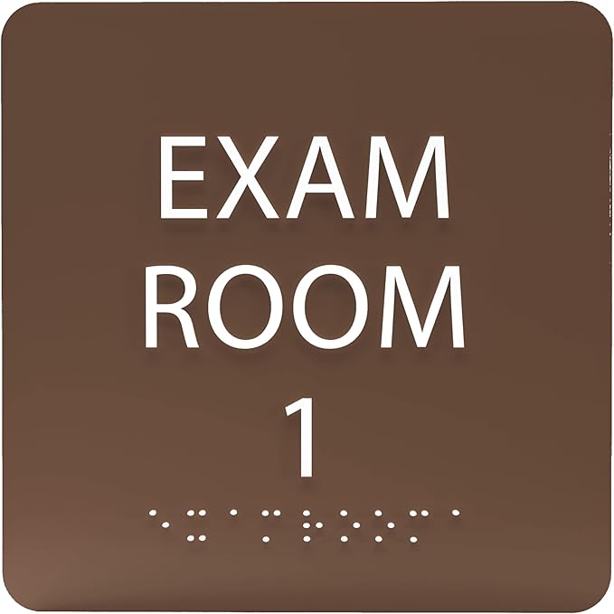 ADA CENTRAL SIGNS - 6" X6" Exam Room 1 Sign - ADA Compliant Tactile Graphics Grade 2 Braille Text Acrylic Wall Signs - Educational Institution Directional Assistance Test Center Door Sign for Schools
