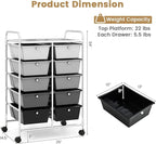 HAPPYGRILL 10-Drawer Rolling Storage Cart, Storage Organizer Cart with Lockable Wheels, Beauty Salon Movable Utility Cart for School, Office, Home, (Black Gradient)