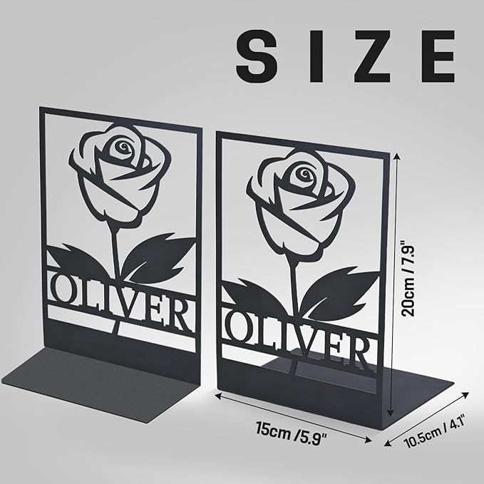 Personalized Floral Decorative Book Ends, Heavy Duty Bookends for Shelves, Non-Slip Book Stopper, Metal Modern Bookshelf Decor for Home Office Study Room, Book Lovers Gift Color04