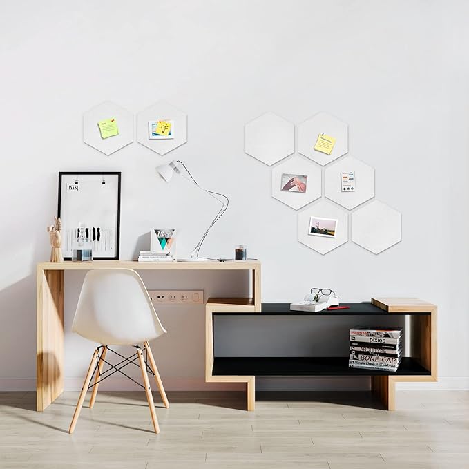 Uoisaiko 12" Large Bulletin Board with 30 Push Pins, Pack of 8 Hexagon Felt Pin Board Notice Boards for Home Office Kitchen, Felt Wall Tiles for Photos Memos