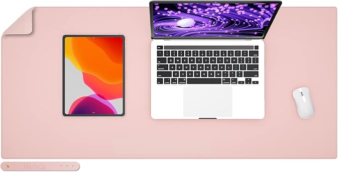 Wolaile PU Leather Desk Pad Blotter,Light Pink Waterproof Office Desktop Mat for Women,36x17in Non-Slip Large Mouse Pad Writing Protector