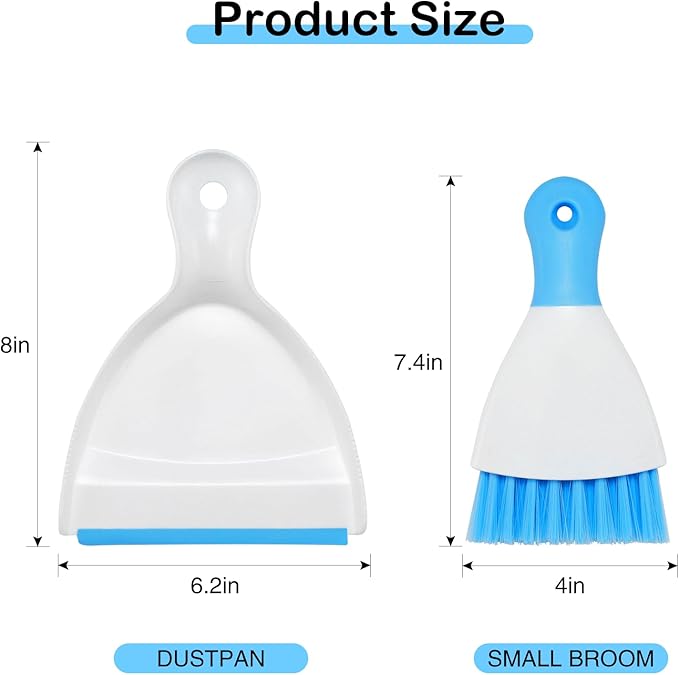 NACENA Mini Dustpan and Brush Set 2 Pack, Small Broom and Dustpan Set Dust Pan and Mini Hand Broom Dustpan and Broom Combo Compact for Home Table Keyboards Sofa Kitchen, Dark & Blue
